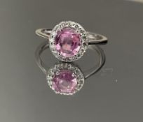 Beautiful Natural Ceylon Pink Sapphire With Natural Diamonds & 18k White Gold