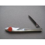 Victorian Mother of Pearl Hafted Quill Bladed Penknife