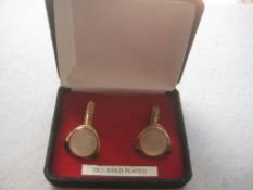 Vintage Pair of Mother of Pearl 22ct Gold Plated Cufflinks, Cased