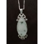 Antique Period Chinese Carved Jade Pendant On Silver Chain.