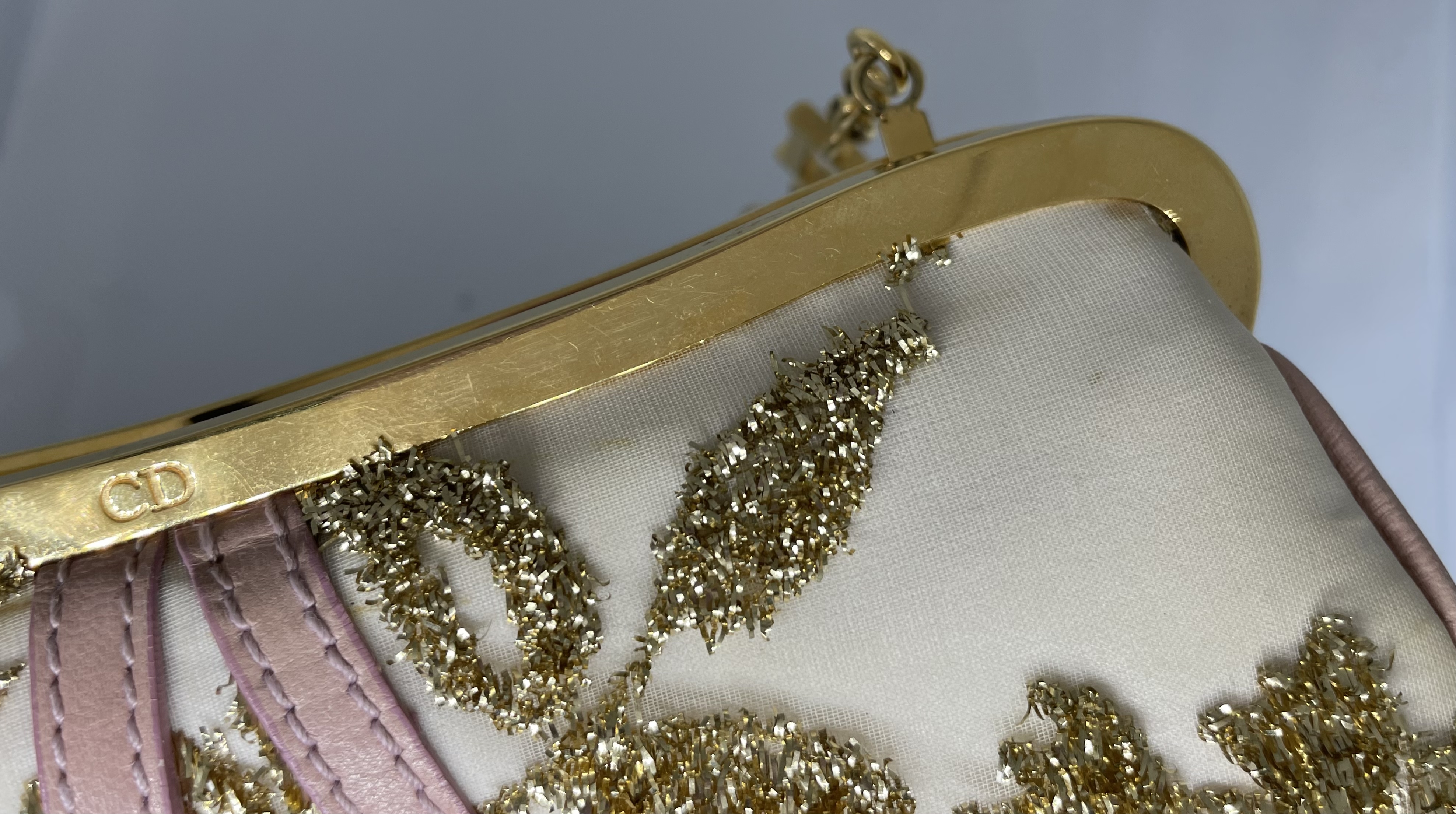 Dior Saddle MiniClutch Limited edition in gold coloured embroidery over cream satin - Image 12 of 14