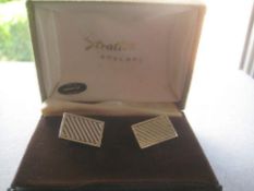 Vintage Pair of Diamond Cut Stratton Metal Cufflinks, Cased