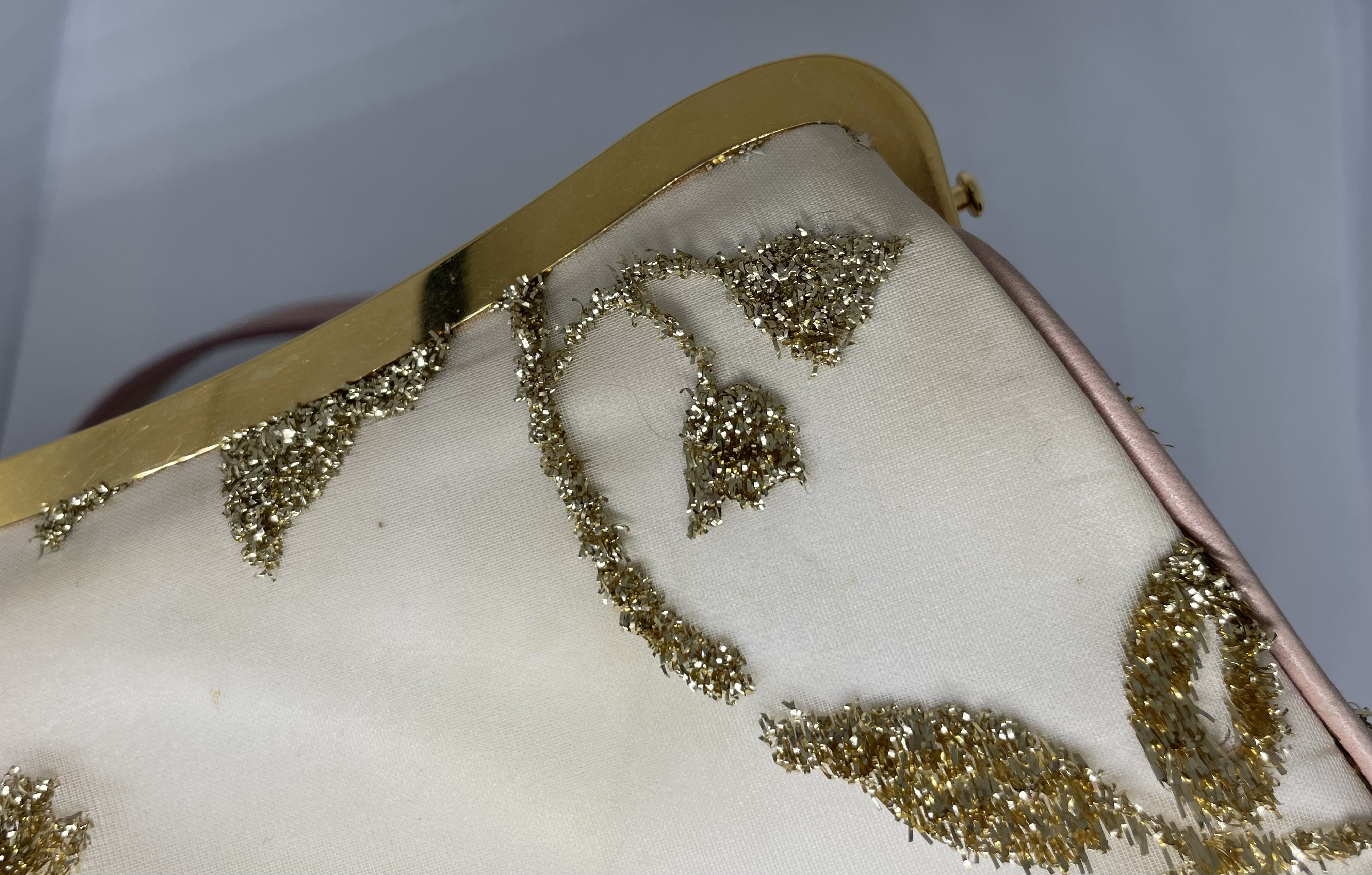 Dior Saddle MiniClutch Limited edition in gold coloured embroidery over cream satin - Image 13 of 14