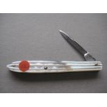 Victorian Mother of Pearl Hafted Quill Bladed Penknife