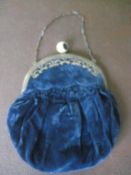 Vintage Blue Fabric Evening Purse Bag