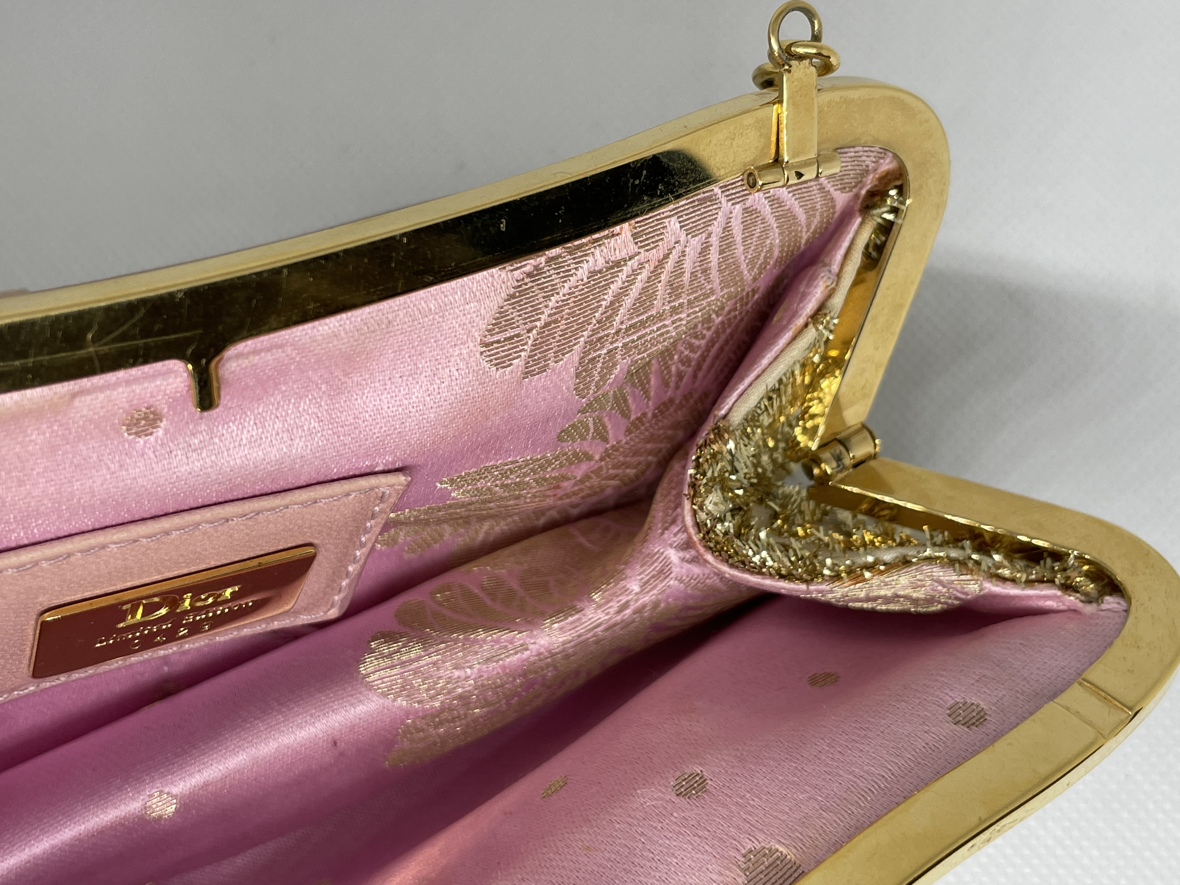 Dior Saddle MiniClutch Limited edition in gold coloured embroidery over cream satin - Image 5 of 14