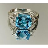 Beautiful Natural Blue Topaz Ring With Diamonds And 18k White Gold