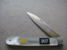 Rare William IV Mother of Pearl Hafted Silver-Gilt Bladed Folding Fruit Knife