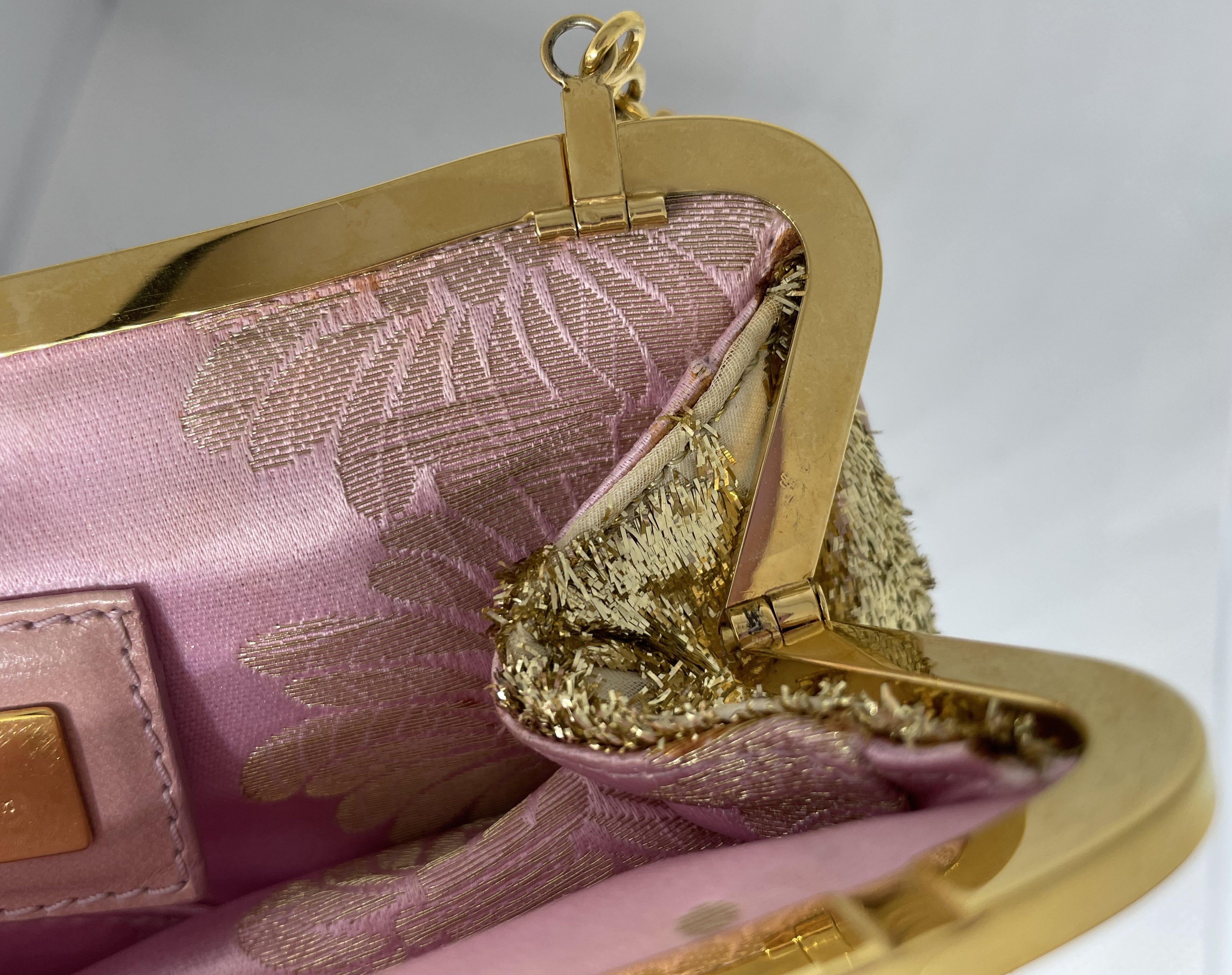 Dior Saddle MiniClutch Limited edition in gold coloured embroidery over cream satin - Image 7 of 14