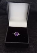 Ladies Silver Oval Amethyst and Diamond Ring