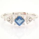 14K White Gold Diamond & London Blue Topaz Ring