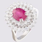14K White Gold Cluster Ring 1.90 Ct. Natural Ruby - 1.00 Ct. Diamond