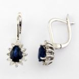 14K White Gold Cluster Earring , natural sapphire and diamond