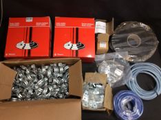 Box of Mixed Items To Include Plastic Rosettes, Wall Mount Fixing, Piping, M10 Washer Plates, ect