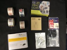 9x Mixed Items To Include Ethernet Network Card, String Lights, Wired Mouse, Earphones, ect