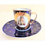 Antique French Porcelain Cup and Saucer Empress Josephine Bonaparte