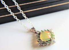 Sterling Silver Opal, Peridot & Topaz Pendant Necklace