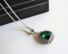 Sterling Silver Green and White Topaz Pendant Necklace