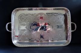 Large Victorian Silver Plated Gallery Tray on Paw Feet circa 1890's