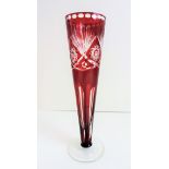 Vintage Red Bohemian Crystal Vase Cut to Clear Crystal