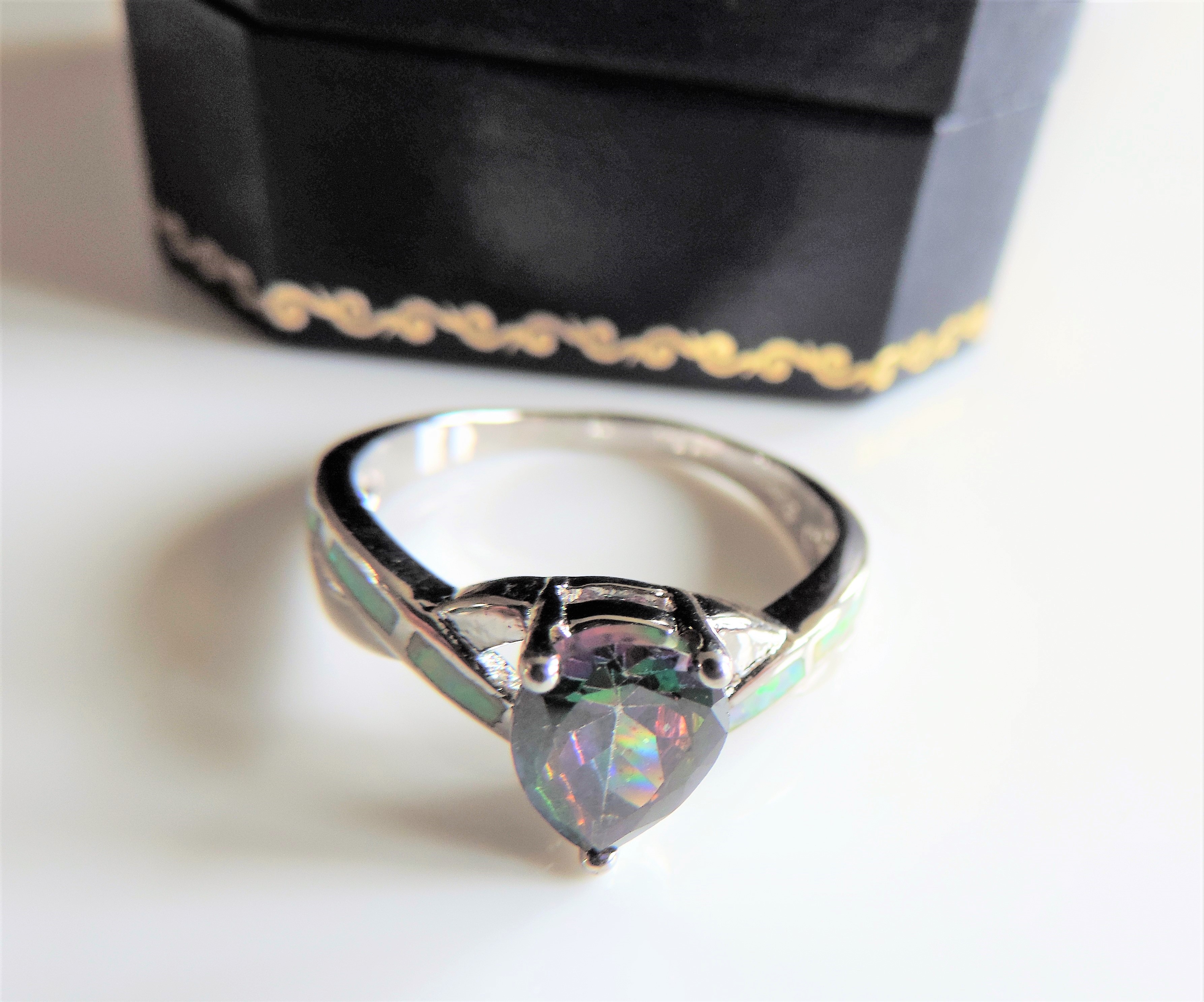 Sterling Silver 2ct Pear Cut Mystic Topaz & Fire Opal Ring - Image 2 of 3