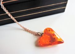 Baltic Amber Heart on Sterling Silver Chain