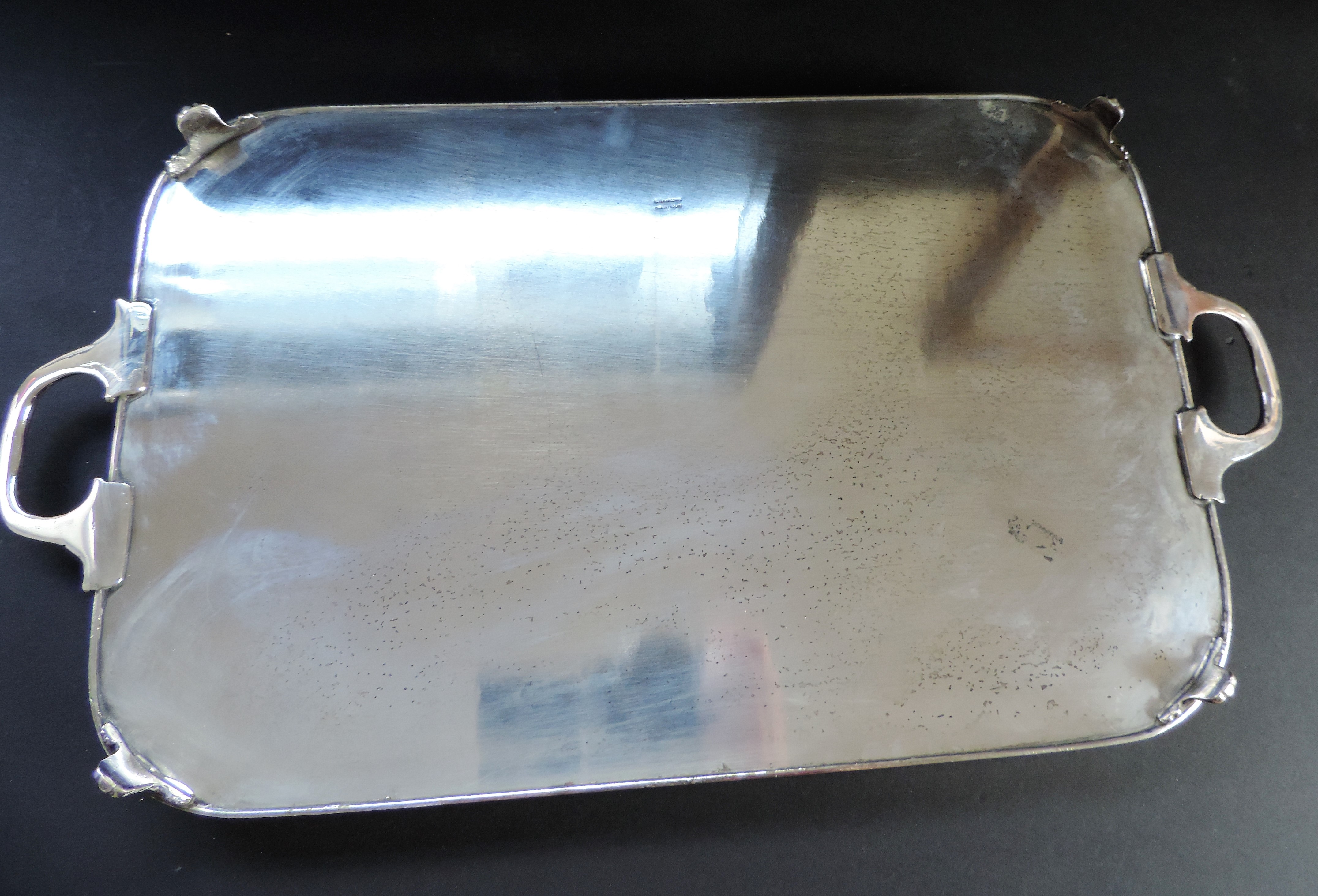 Large Victorian Silver Plated Gallery Tray on Paw Feet circa 1890's - Image 6 of 8