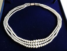 Vintage Three Strand Pearl Necklace 9k Gold Clasp