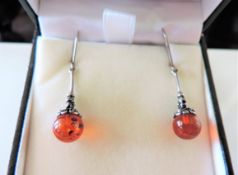 Sterling Silver Amber Ball Drop Earrings