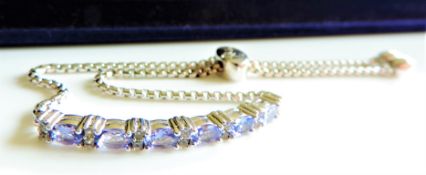 Sterling Silver Tanzanite & Diamond Slider Bracelet