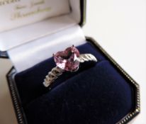 Sterling Silver Heart Shaped Pink Tourmaline Ring