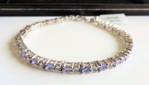 Sterling Silver 9.5 ct Tanzanite and Sapphire Tennis Bracelet
