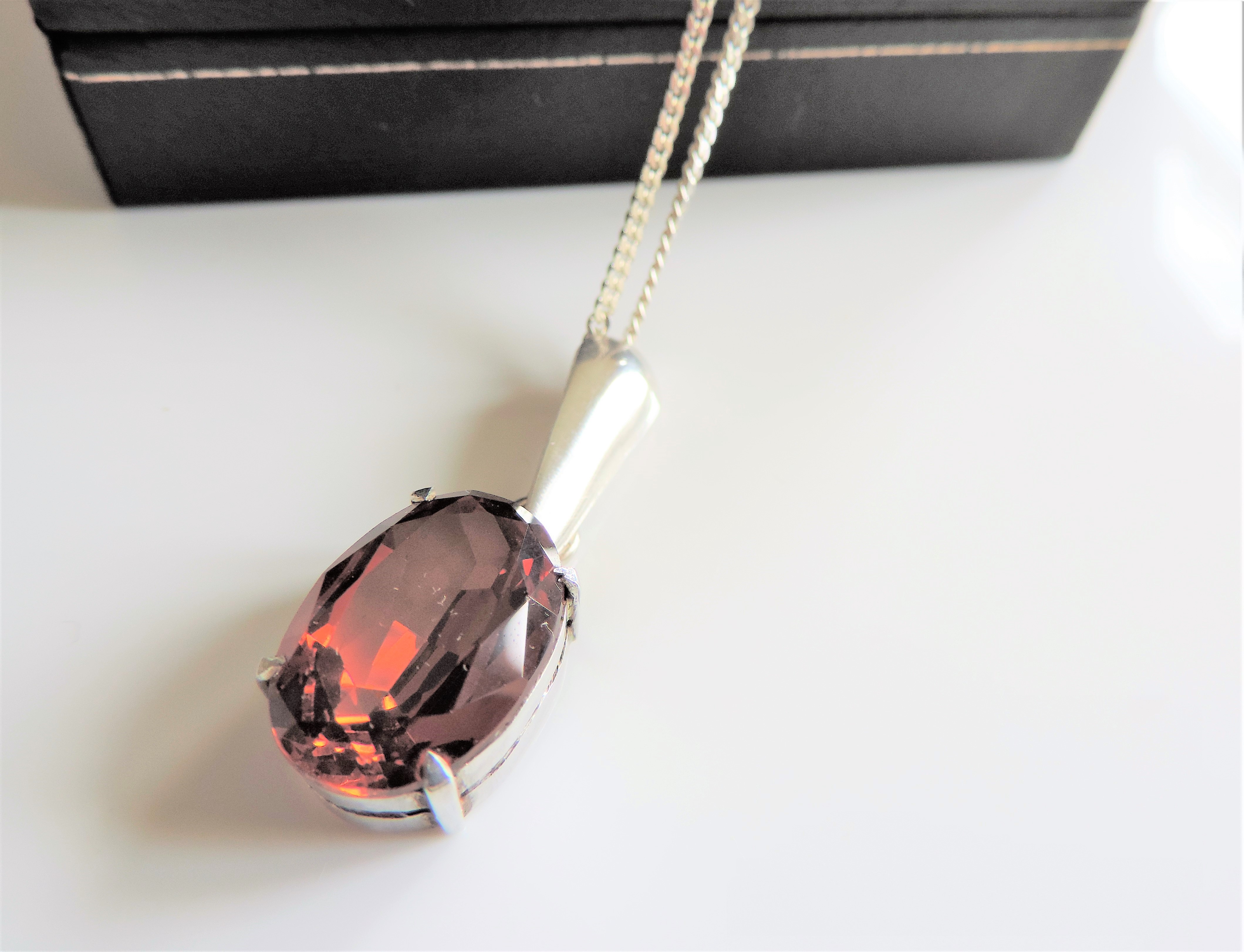 Vintage 12ct Orange Sapphire Pendant Necklace in Sterling Silver - Image 2 of 4