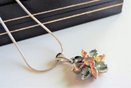 Sterling Silver 3.65 ct Tourmaline& Citrine Pendant Necklace