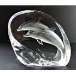 Large Mats Jonasson Crystal Dolphins Sculpture