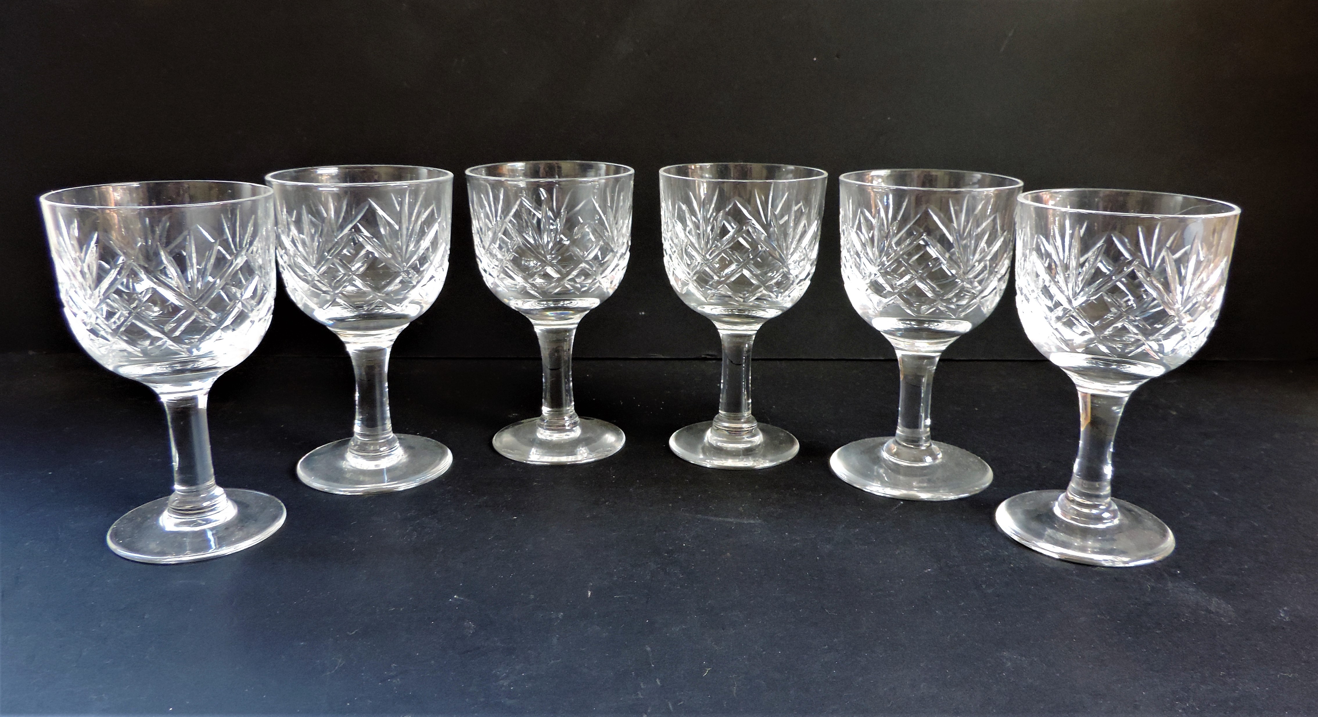 Vintage Cut Crystal Wine Glasses Set 6