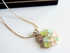 Sterling Silver Rainbow Multi Gemstone Pendant Necklace