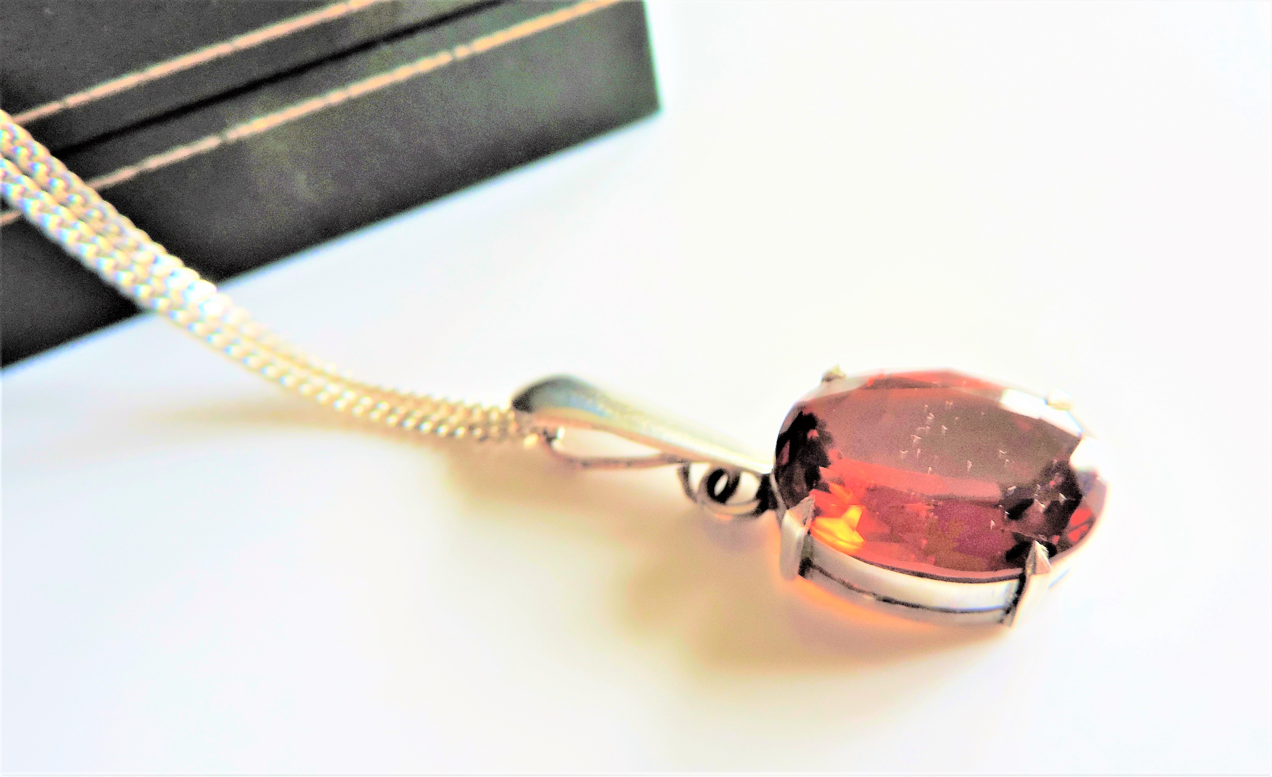 Vintage 12ct Orange Sapphire Pendant Necklace in Sterling Silver - Image 3 of 4