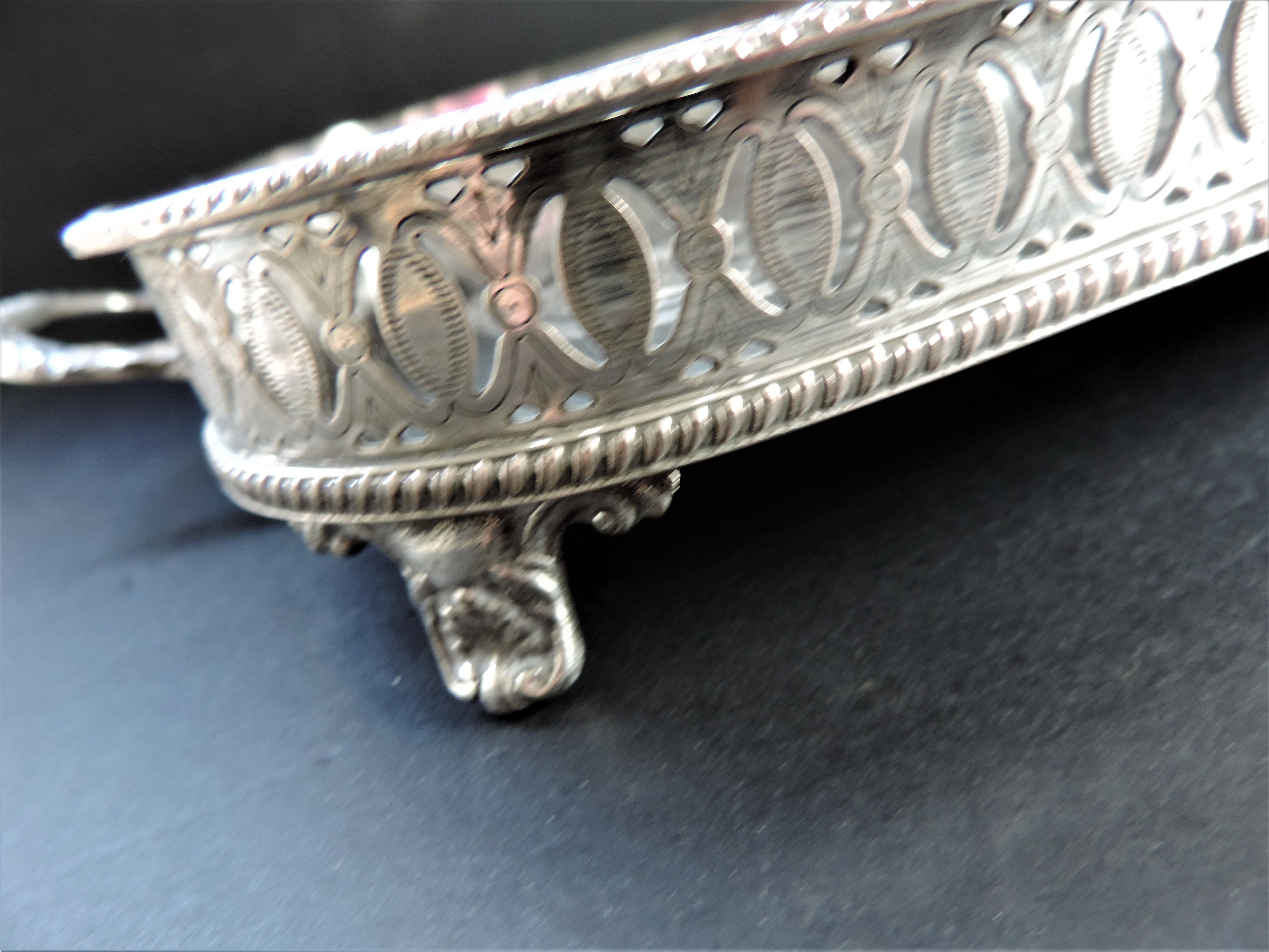 Large Victorian Silver Plated Gallery Tray on Paw Feet circa 1890's - Image 8 of 8