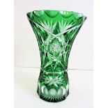 Vintage Green Bohemian Crystal Vase Cut to Clear Crystal