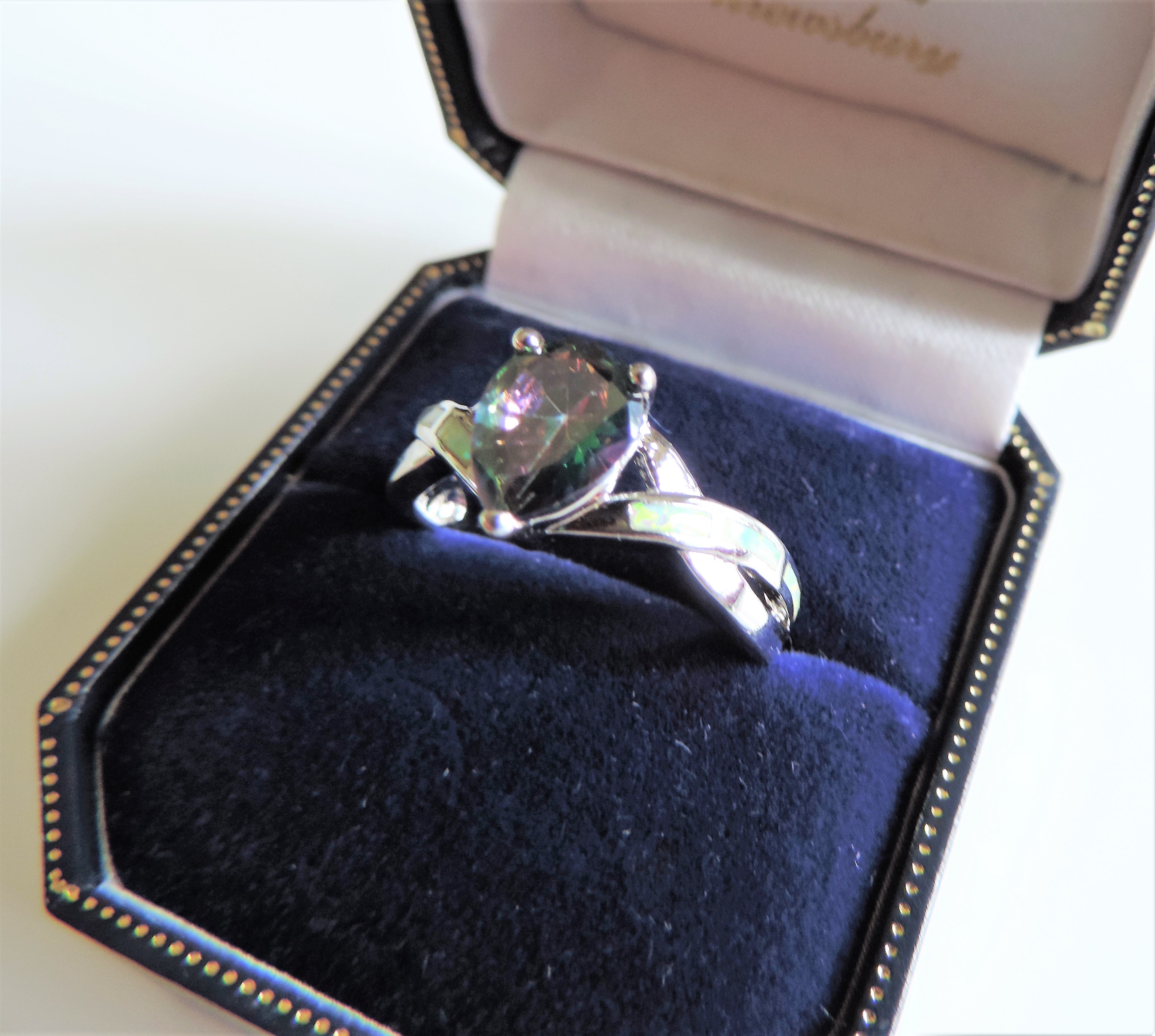 Sterling Silver 2ct Pear Cut Mystic Topaz & Fire Opal Ring - Image 3 of 3