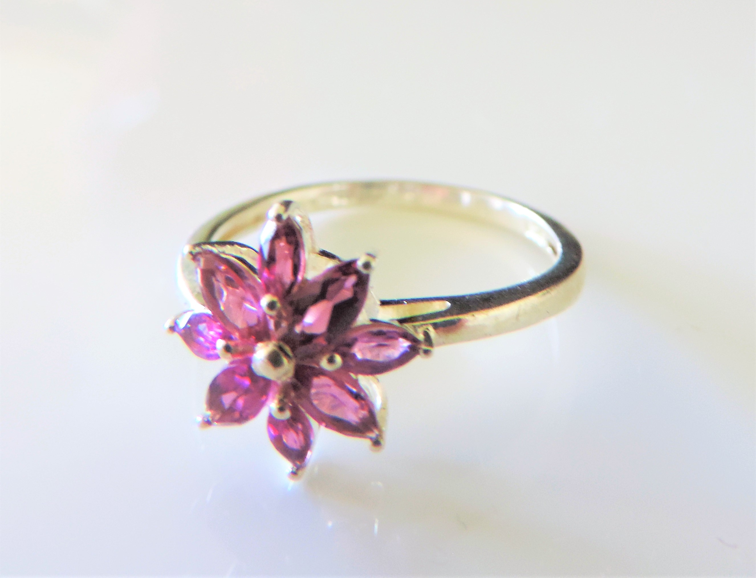 Sterling Silver Pink Tourmaline Flower Cluster Ring