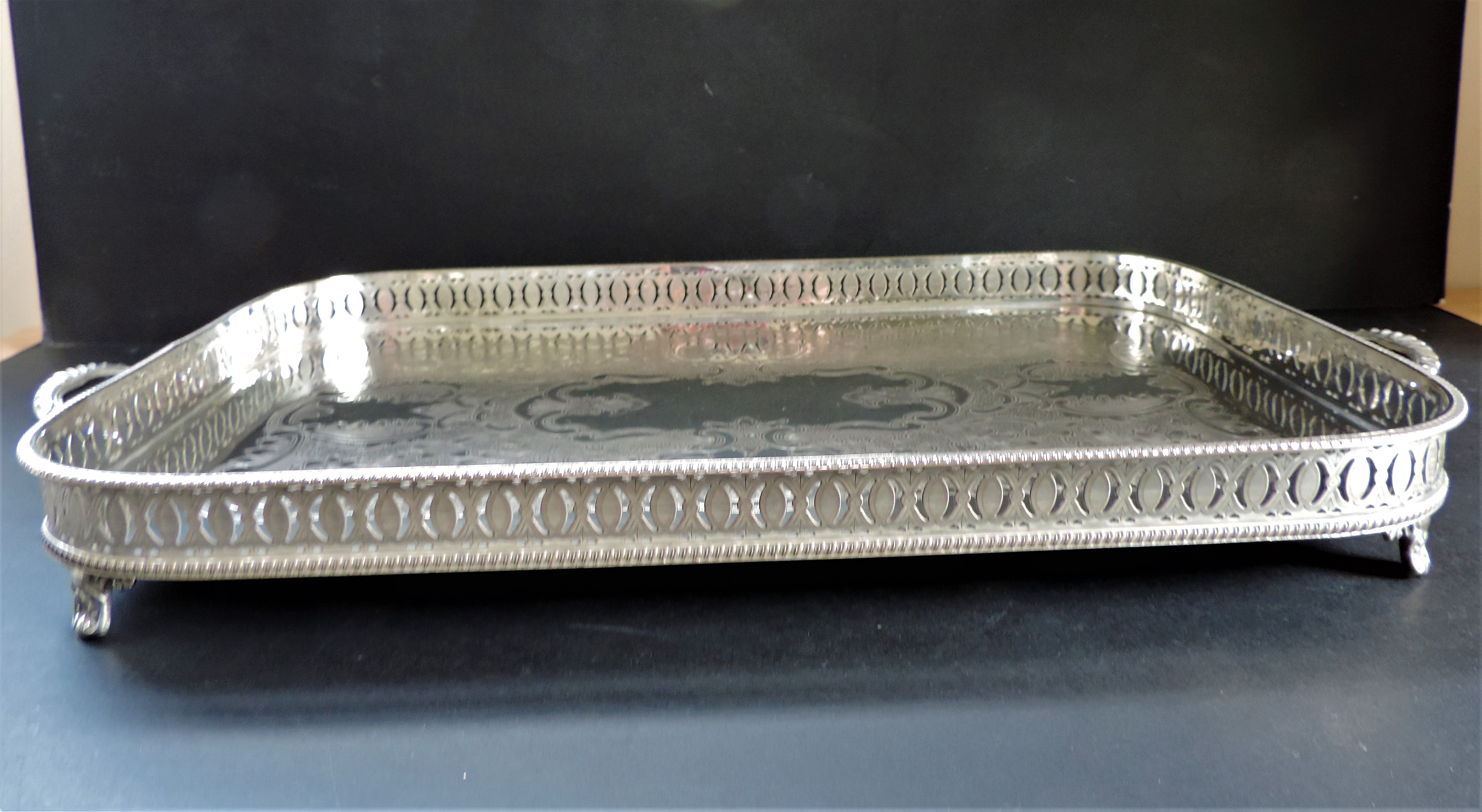 Large Victorian Silver Plated Gallery Tray on Paw Feet circa 1890's - Image 2 of 8