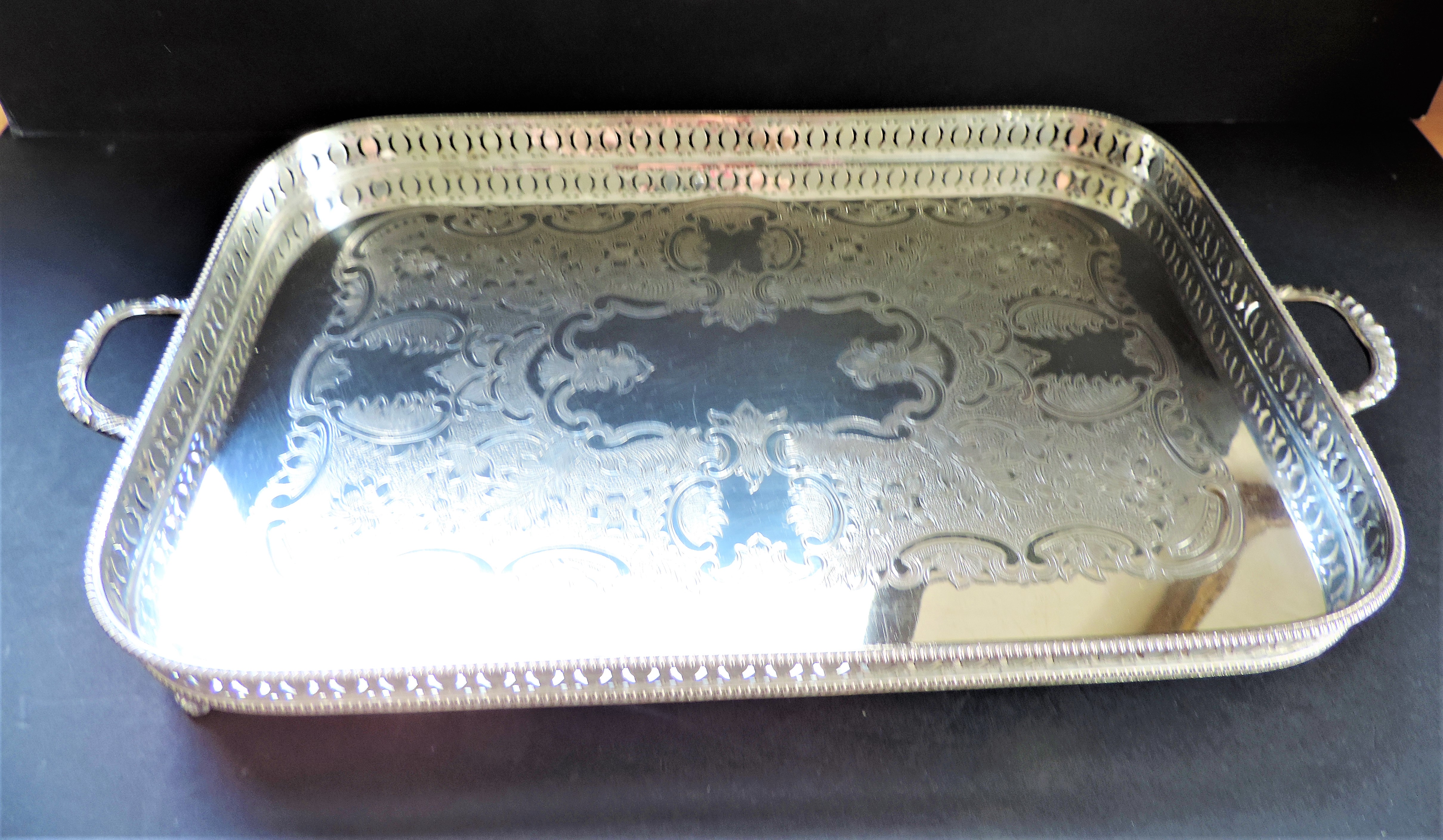 Large Victorian Silver Plated Gallery Tray on Paw Feet circa 1890's - Image 4 of 8