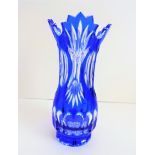 Vintage Blue Bohemian Crystal Vase Cut to Clear Crystal
