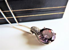 Sterling Silver 3.3 carat Amethyst Pendant Necklace