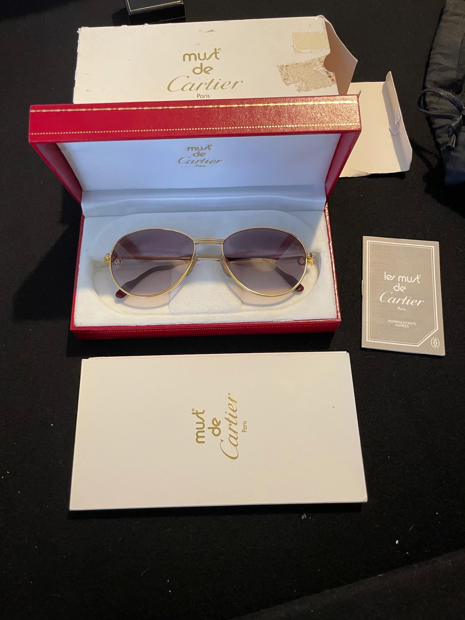 Vintage Must De Cartier Gold and Diamond Sunglasses