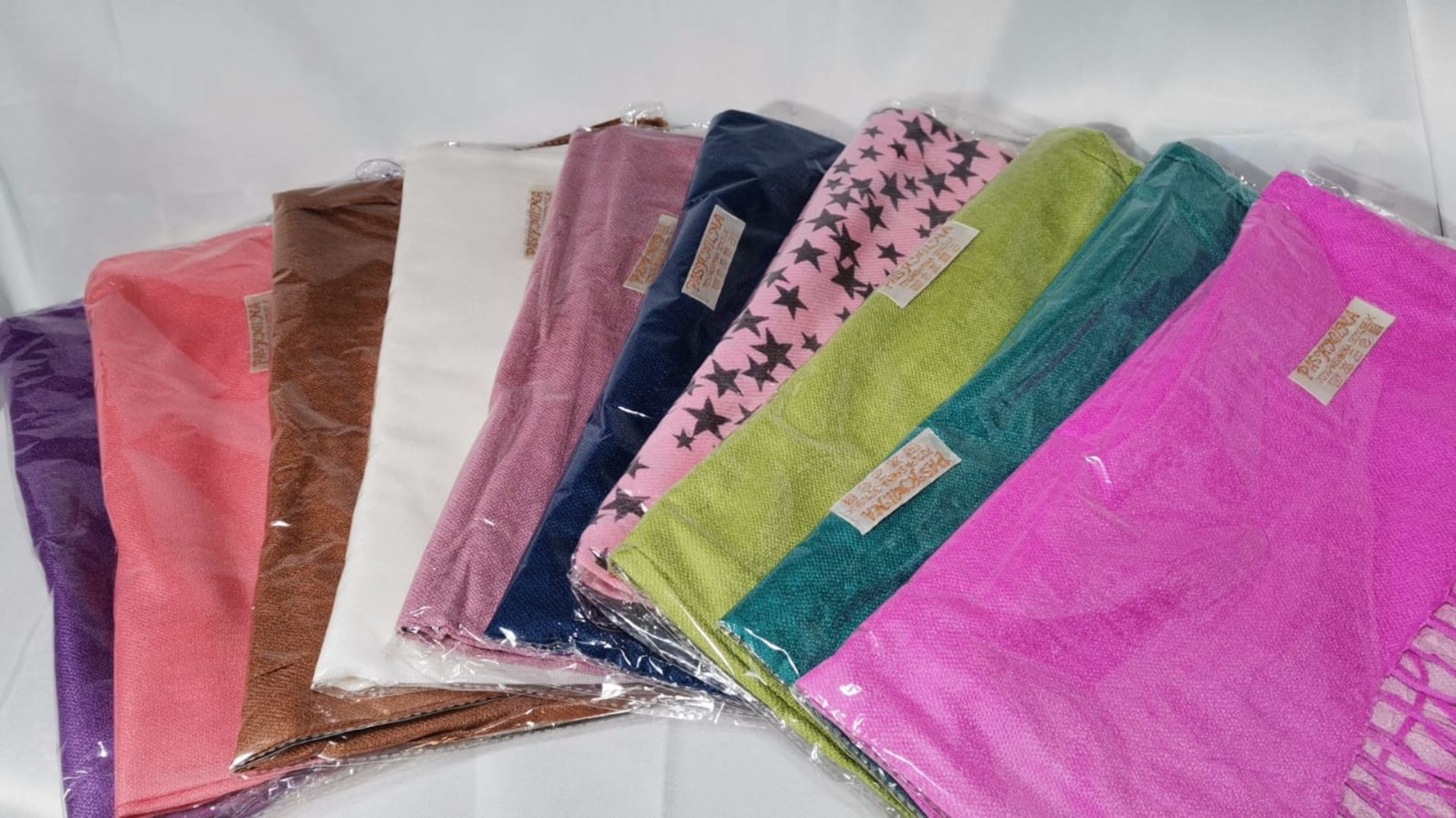 Variety of 10 Coloured / Patterned Pashmina Scarves. RRP £200 - Image 3 of 5