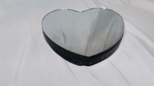 10x 25cm wide heart shaped professional mirror table decoration plates. Double boxed for delivery.