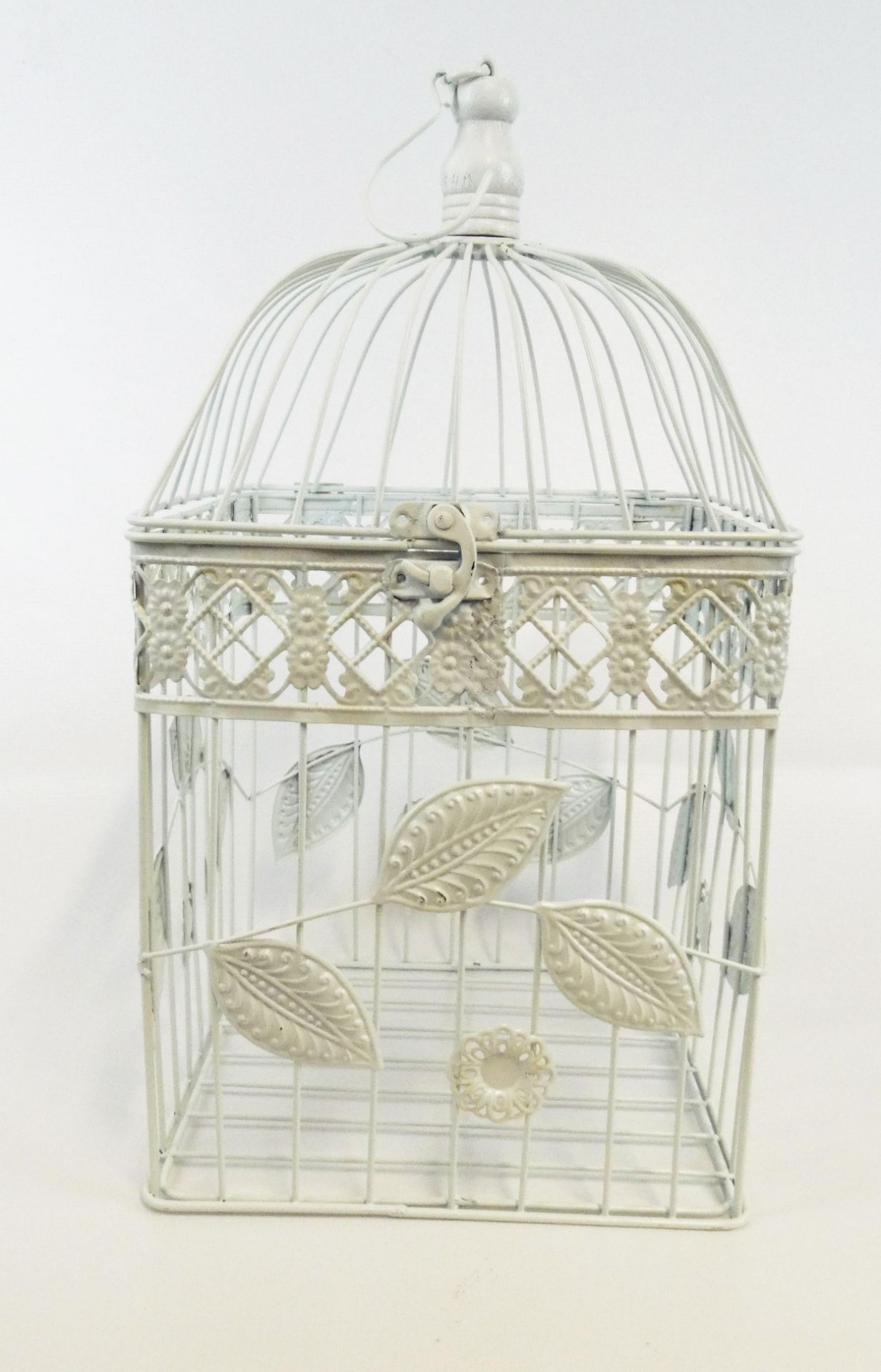 Square White Metal Wedding Birdcage Decoration with Leaf Design. RRP £19.99 - Image 2 of 2